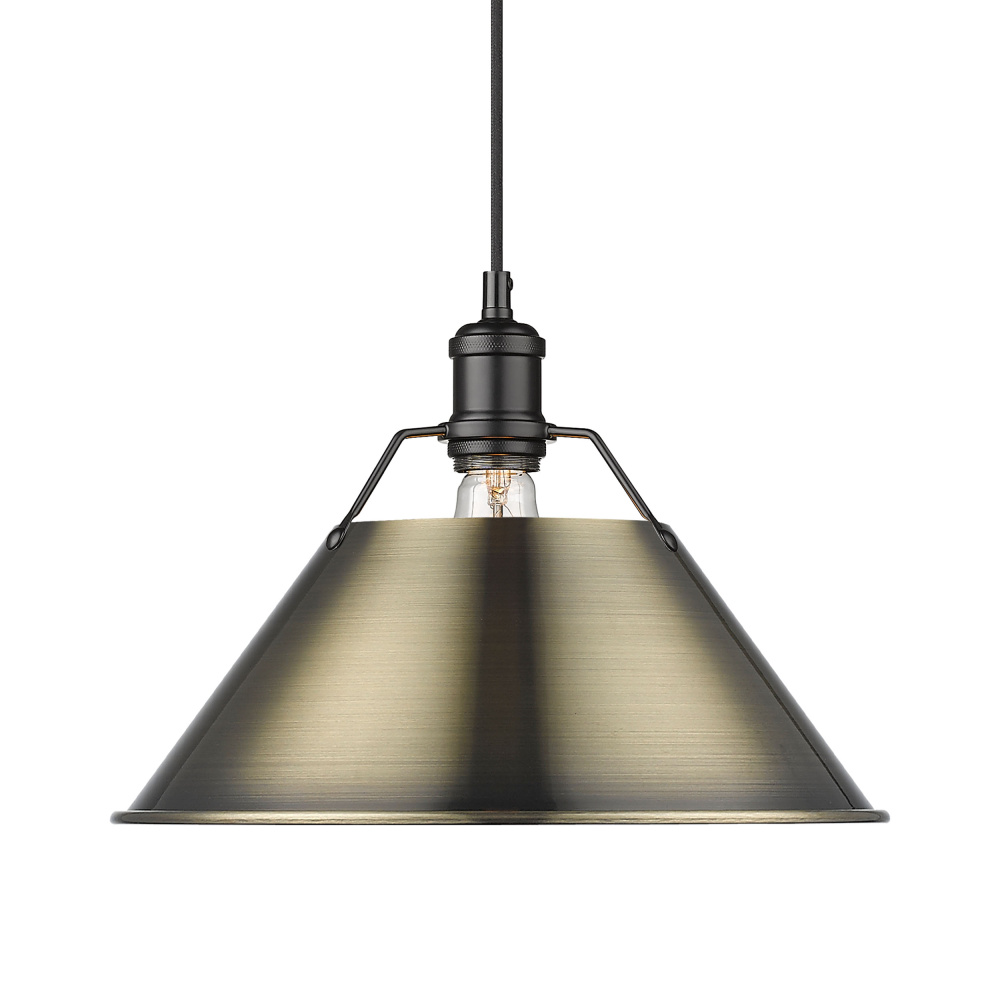 Yep by Golden Lighting Orwell 1-light 14in Pendant in Matte Black and Aged Brass shade